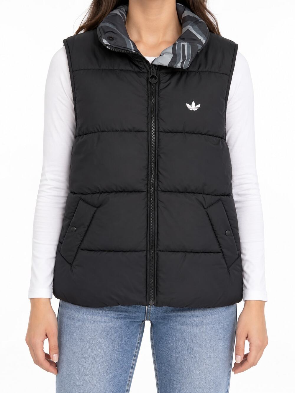 adidas Womens Reversible Puffer Vest Black Zebra Abstract Animal Print Est Large